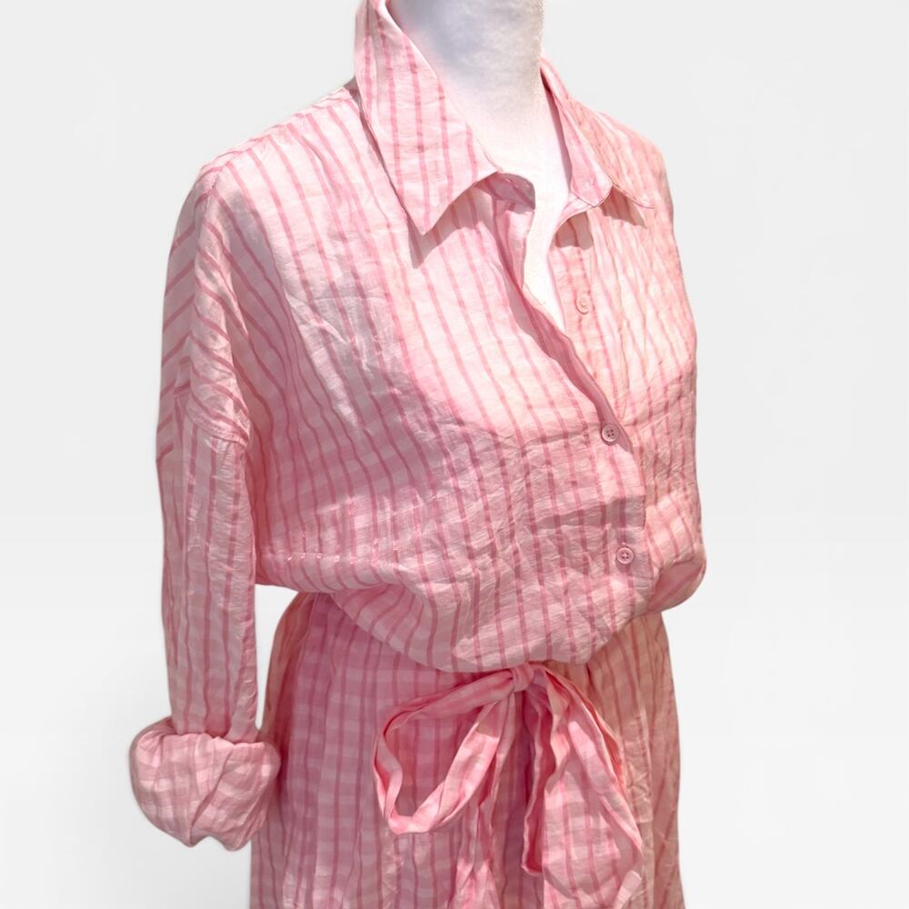 ENGLISH FACTORY Pink Gingham Belted Shirt Dress Button Front Medium NWT - Picture 3 of 5